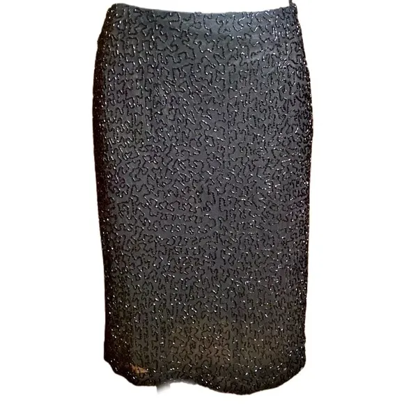 NWT Beaded Vintage Laurence Kazar Embellished Straight Skirt Black Sz M