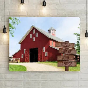 Old Red Barn Wood Sign Personalized Premium Canvas