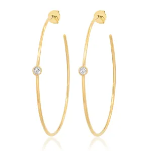 ONE STUD DIAMOND HOOPS, GOLD