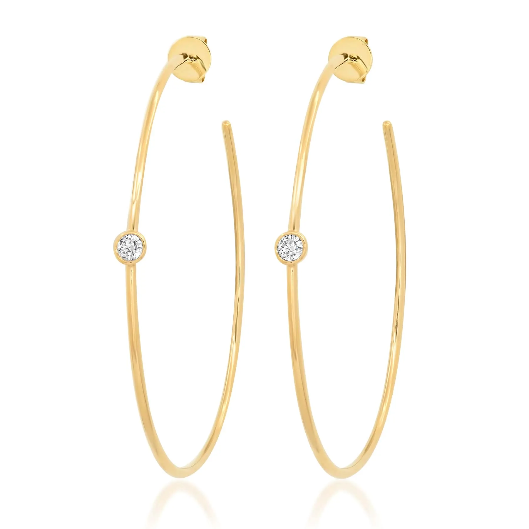 ONE STUD DIAMOND HOOPS, GOLD