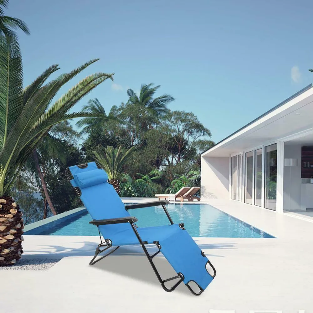 Outdoor Reclining Chaise Lounge Bed Chair Pool Patio Camping Cot Portable Relax