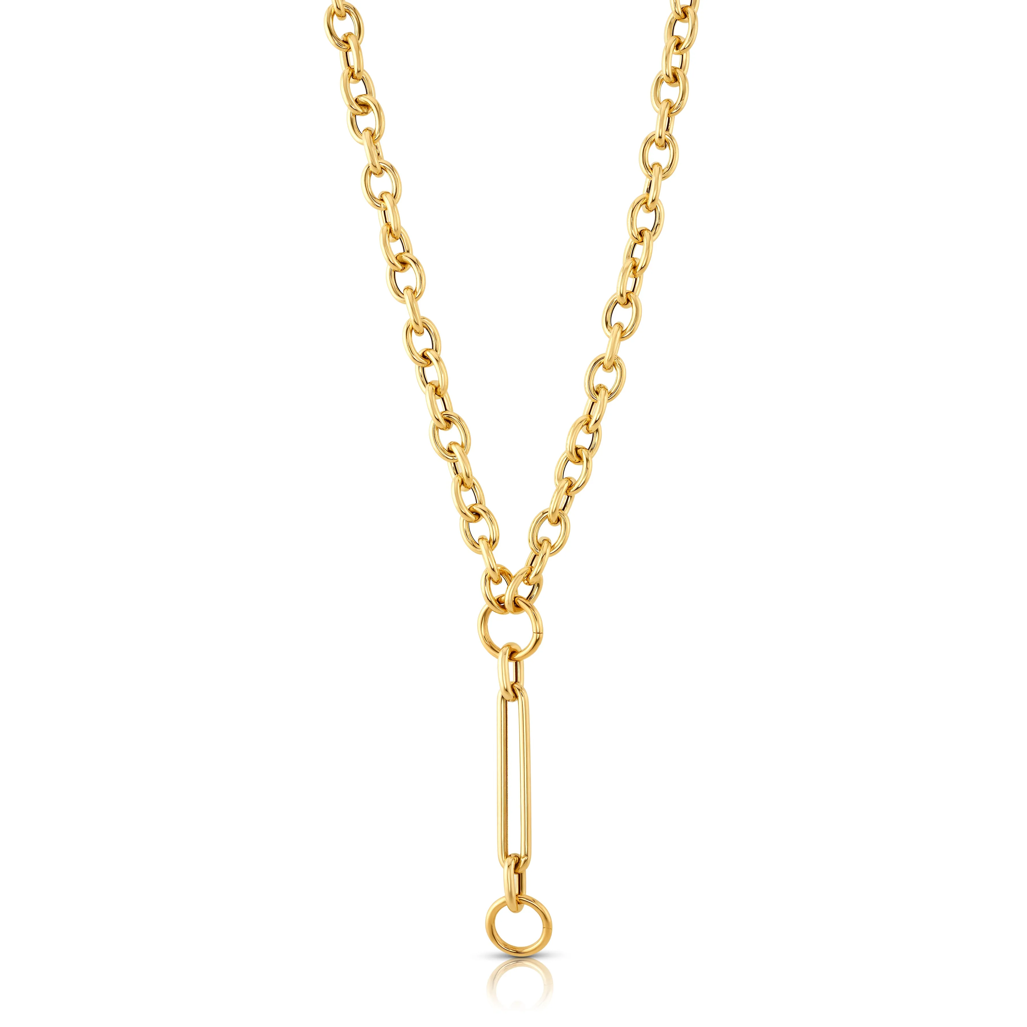 OVAL CHAIN w/ PAPERCLIP EXTENDER w/ 2 ROUND CONNECTORS, 14kt Gold