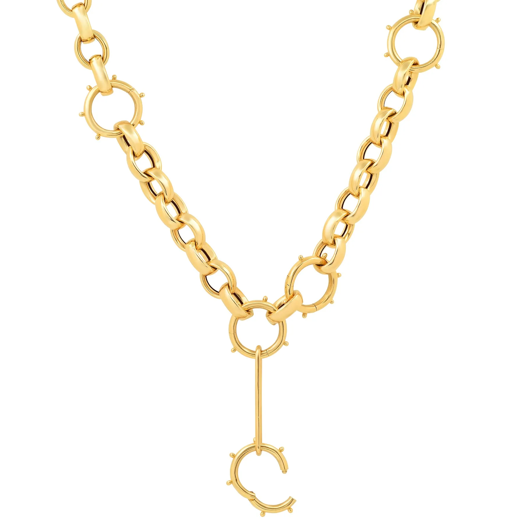 OVAL ROLO LINK CHAIN W/ TRIPLE SHIP WHEEL ENHANCERS, 14kt GOLD