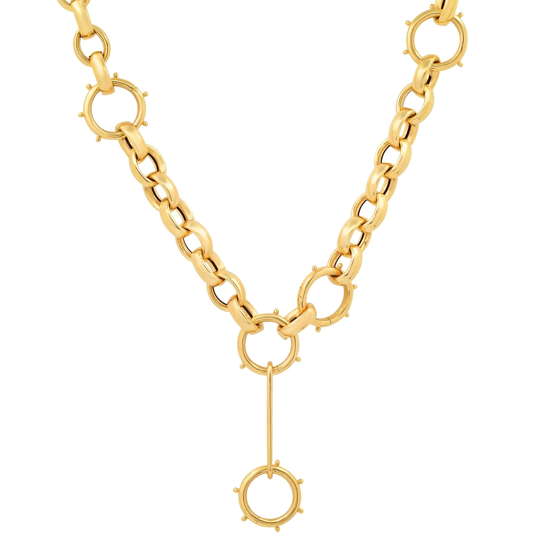 OVAL ROLO LINK CHAIN W/ TRIPLE SHIP WHEEL ENHANCERS, 14kt GOLD