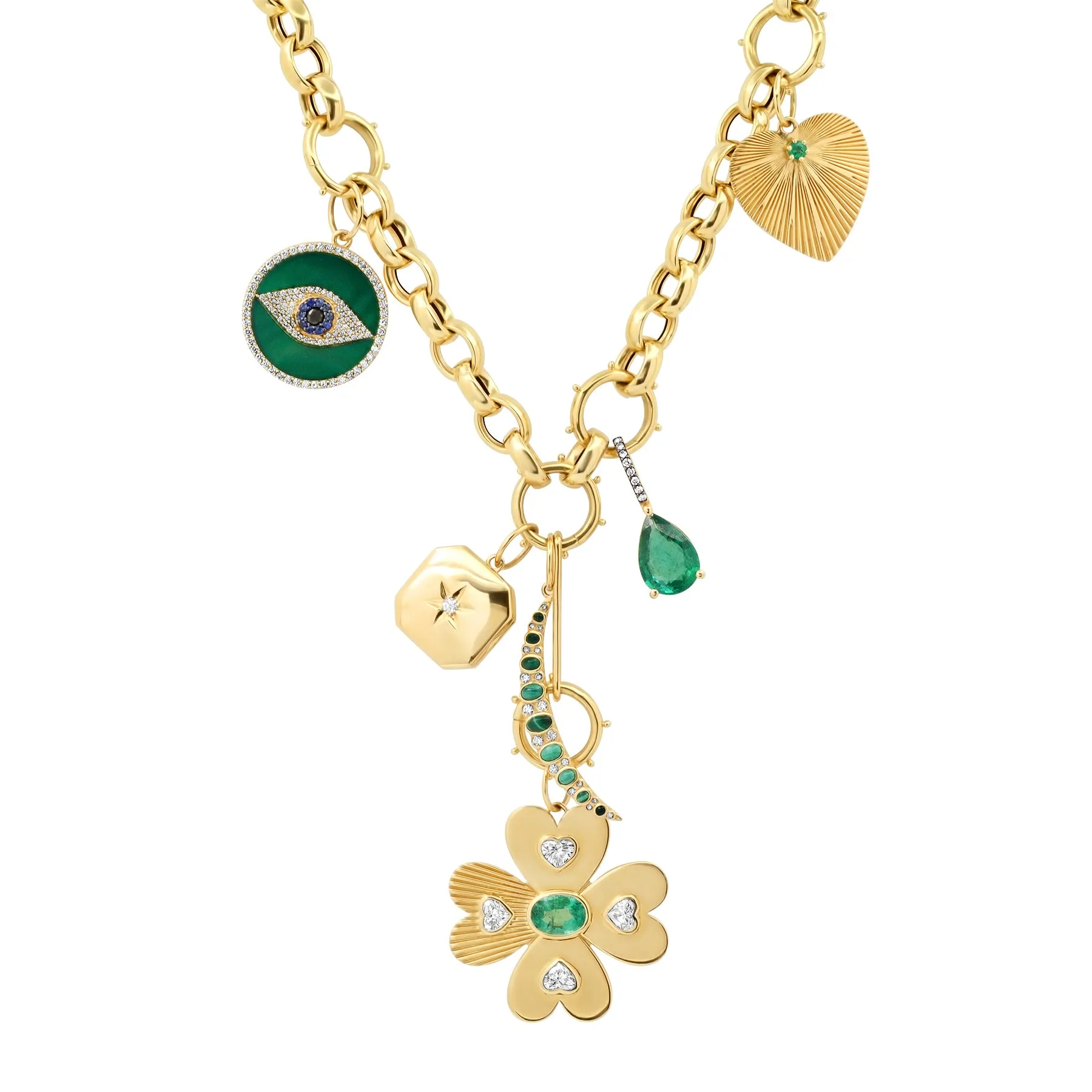 OVAL ROLO LINK CHAIN W/ TRIPLE SHIP WHEEL ENHANCERS, 14kt GOLD