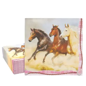 Pack Pnk Horse Napkns Brthday Party Supples for Grls (6.5 X 6.5