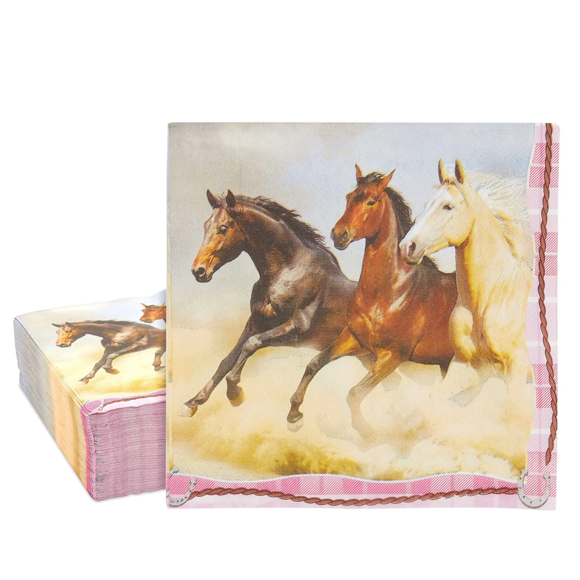 Pack Pnk Horse Napkns Brthday Party Supples for Grls (6.5 X 6.5