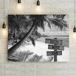 Palm Tree Beach B&W Personalized Premium Canvas