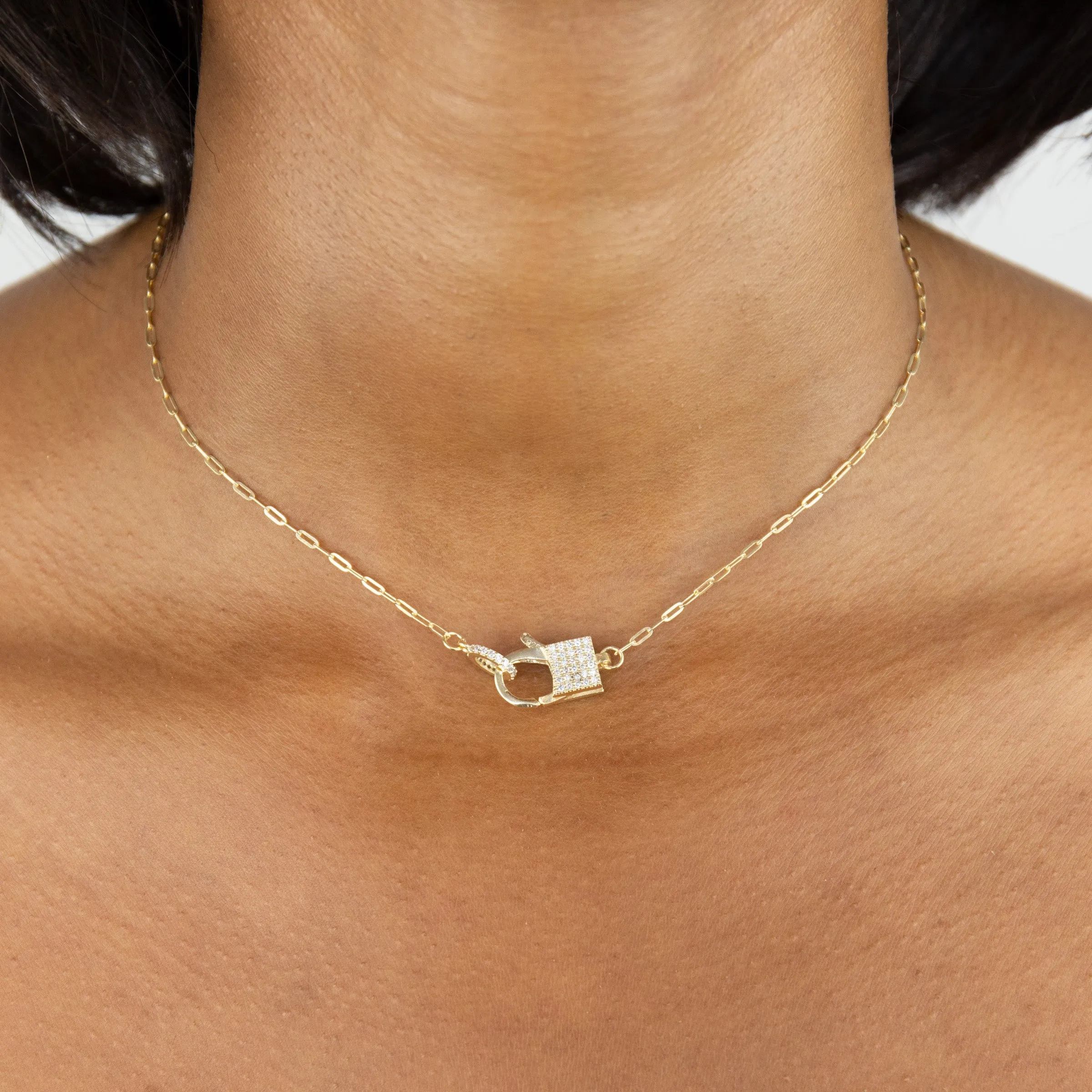 Pavé Square Clasp Link Necklace
