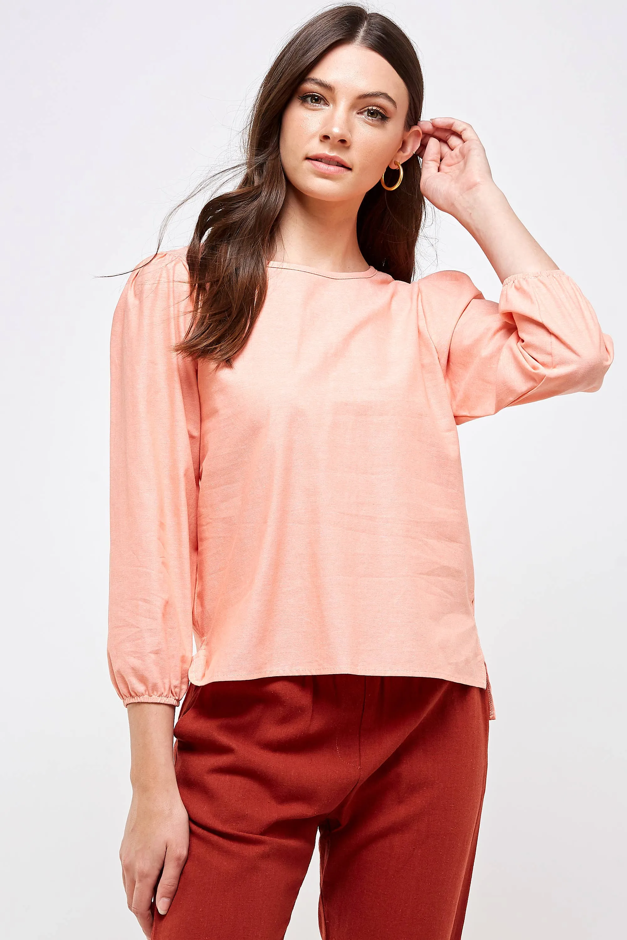 Peach Blossom Puffed Sleeve Top