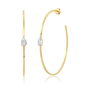 PEAR SUPER SOLITAIRE DIAMOND HOOPS, 14kt GOLD