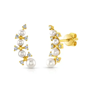 PEARL & DIAMOND CLIMBER STUDS, 14kt Gold