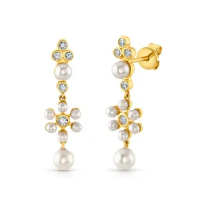 PEARL FLOWER DIAMOND EARRING, 14kt Gold