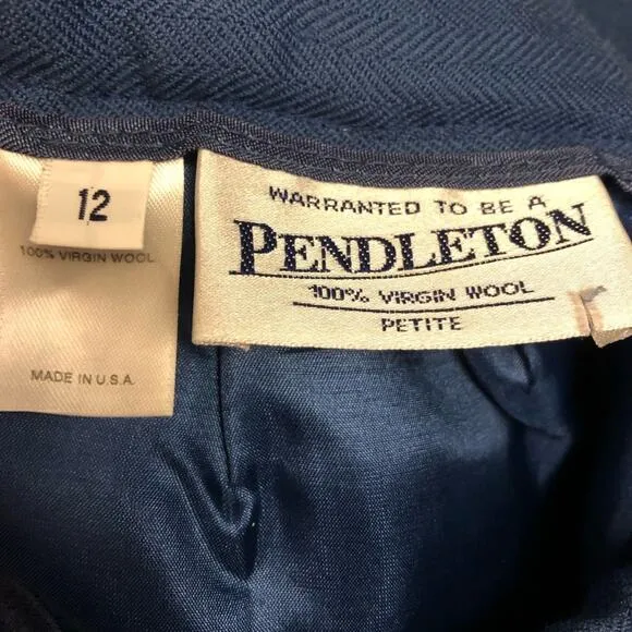 Pendleton Vintage 2 Piece Blue Wool Skirt Suit Women's Size Petite 10