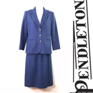 Pendleton Vintage 2 Piece Blue Wool Skirt Suit Women's Size Petite 10