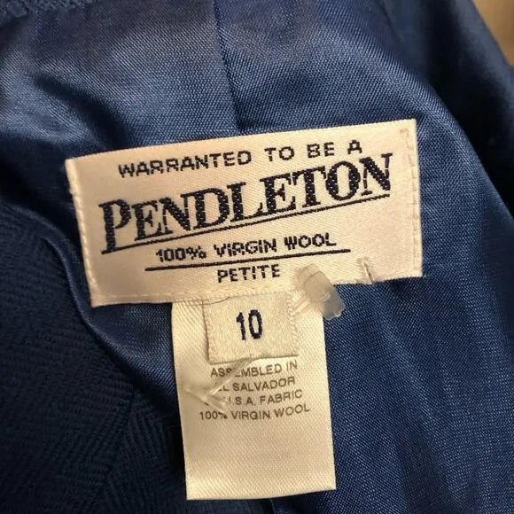 Pendleton Vintage 2 Piece Blue Wool Skirt Suit Women's Size Petite 10