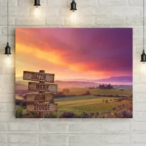 Personalized Colorful Horizon in Tuscany Vineyard at Dawn Sunrise Premium Canvas