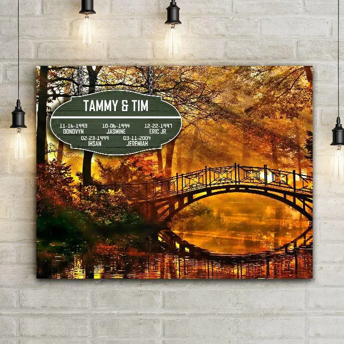 Personalized Family Established Date Autumn Bridge Premium Canvas