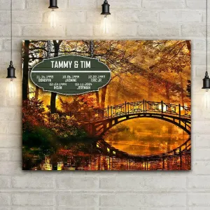 Personalized Family Established Date Autumn Bridge Premium Canvas