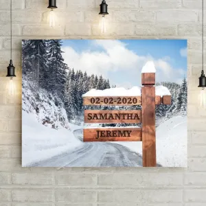 Personalized Snowy Road Sign Premium Canvas