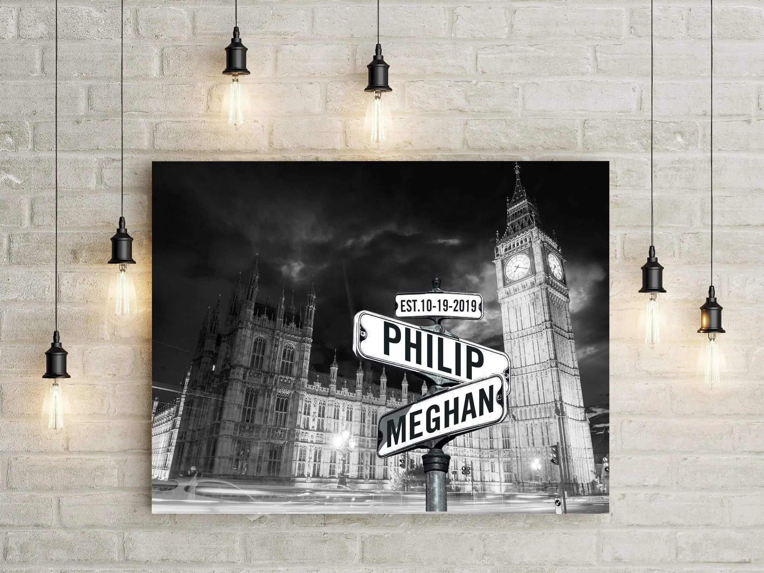 Personalized Street Sign Canvas with Names - Foggy Park Black & White Premium Wall Art