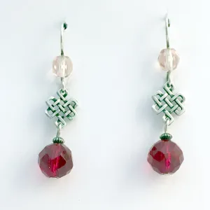 Pewter & Sterling Silver Celtic Knot  Earrings-Endless- Eternal, Tibetan, red