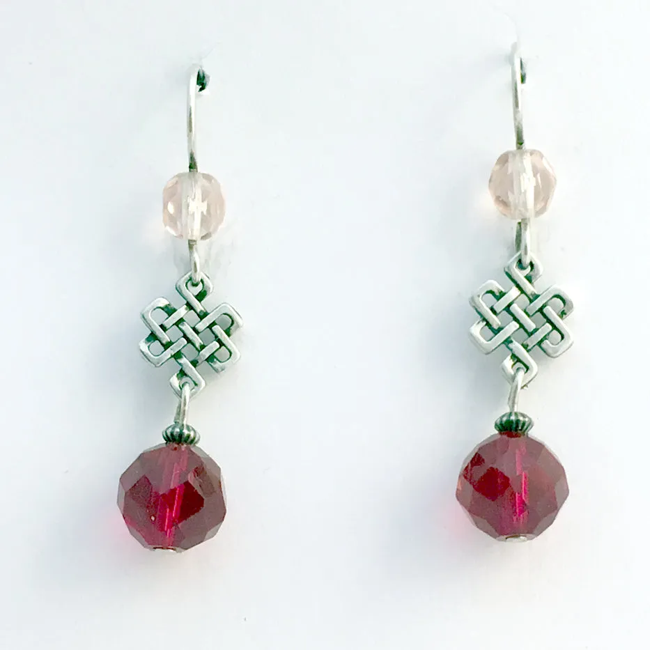 Pewter & Sterling Silver Celtic Knot  Earrings-Endless- Eternal, Tibetan, red