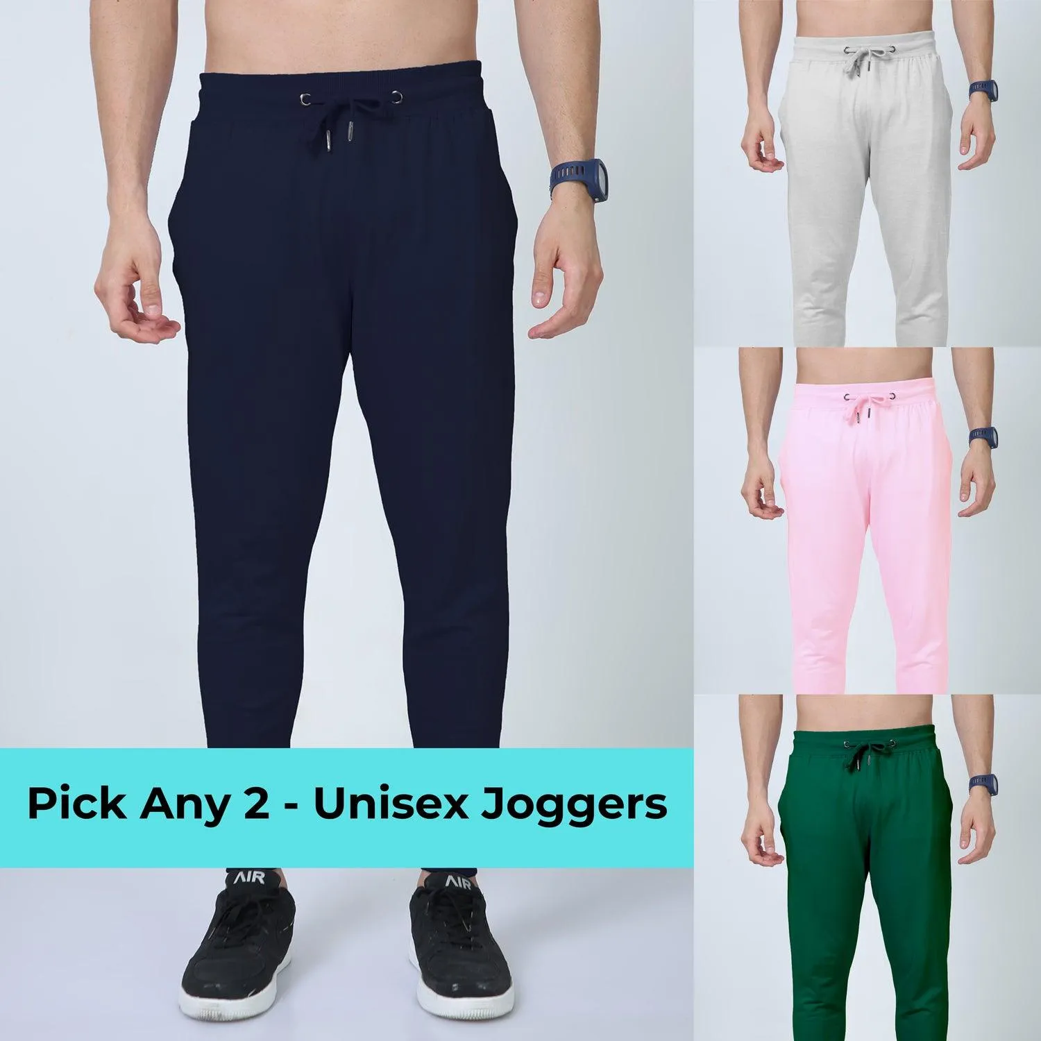 Pick Any 2 - Unisex Regular Fit Cotton Joggers - Combo Pack