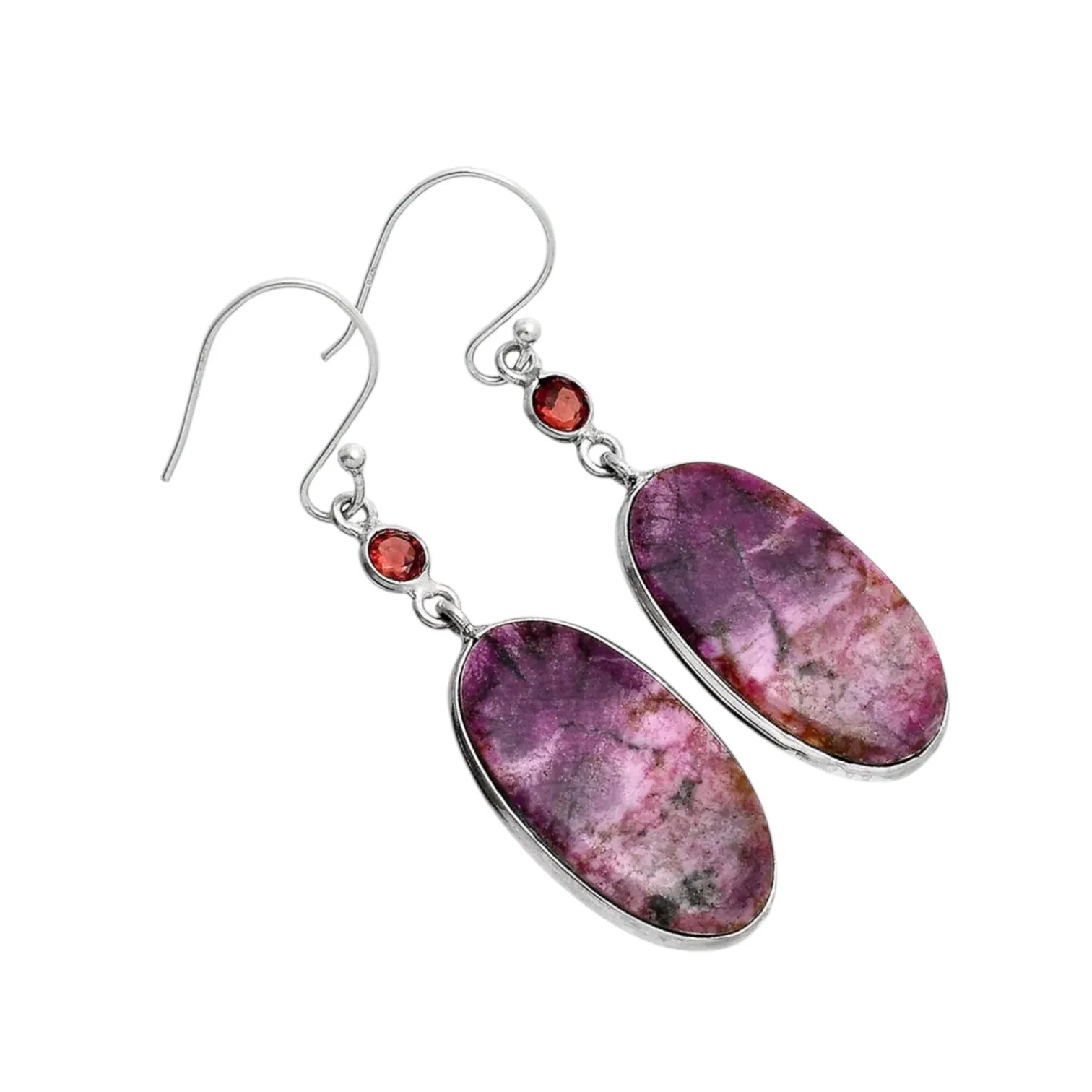 Pink Cobalto Calcite & Garnet Solid 925 Sterling Silver Earrings