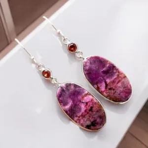 Pink Cobalto Calcite & Garnet Solid 925 Sterling Silver Earrings