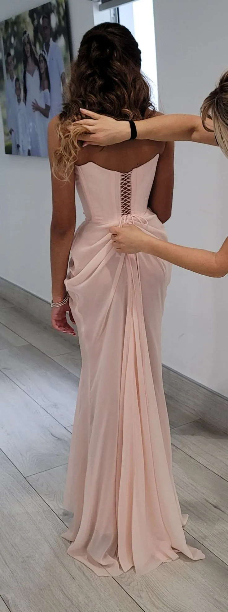 Pink vintage elegant beaded chiffon evening dress    fg7371