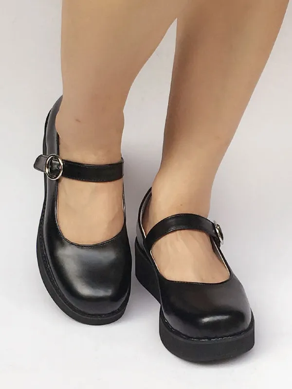 Platform Lolita Pumps Shoes Ankle Strap Black Wedge Shoes