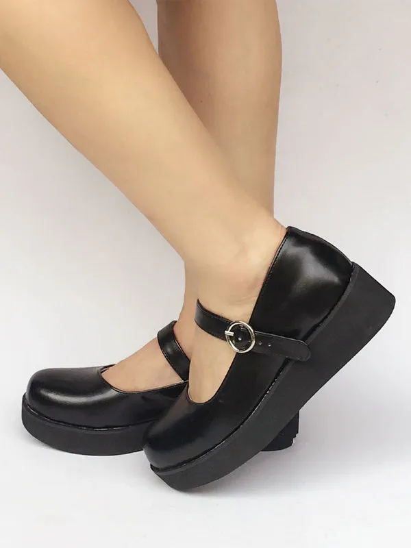 Platform Lolita Pumps Shoes Ankle Strap Black Wedge Shoes