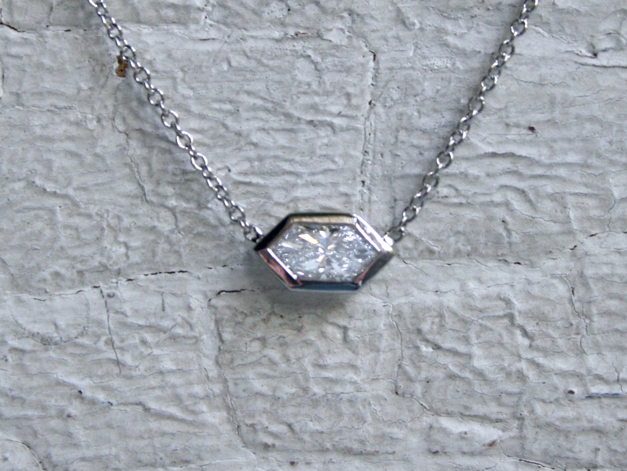 Platinum Hexagon Cut Diamond Solitaire Pendant - 0.50ct.