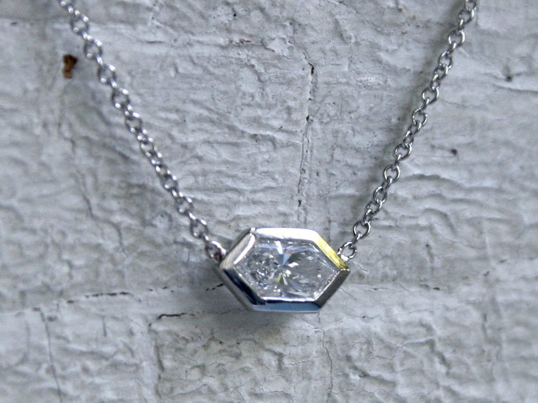 Platinum Hexagon Cut Diamond Solitaire Pendant - 0.50ct.