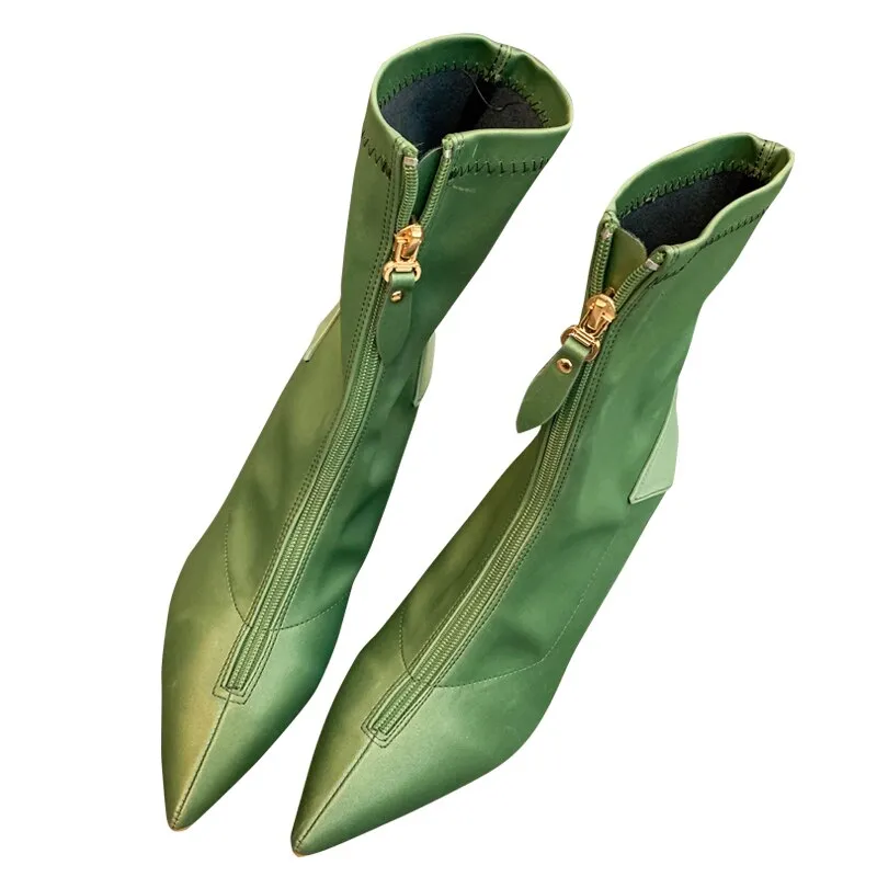 Pointed Toe Leather Ankle Boots Women