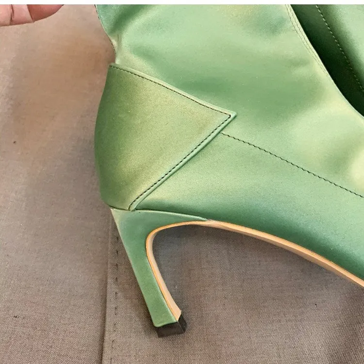Pointed Toe Leather Ankle Boots Women