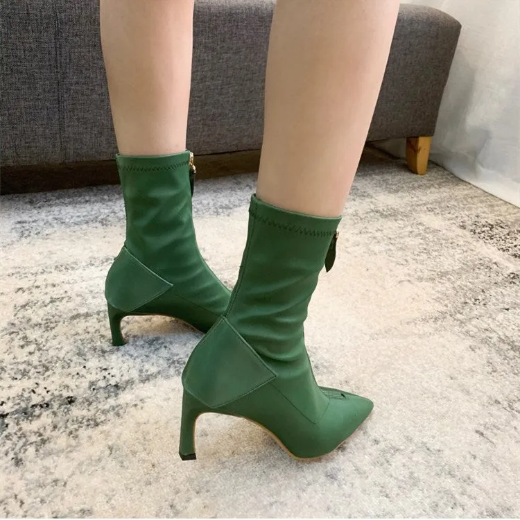 Pointed Toe Leather Ankle Boots Women