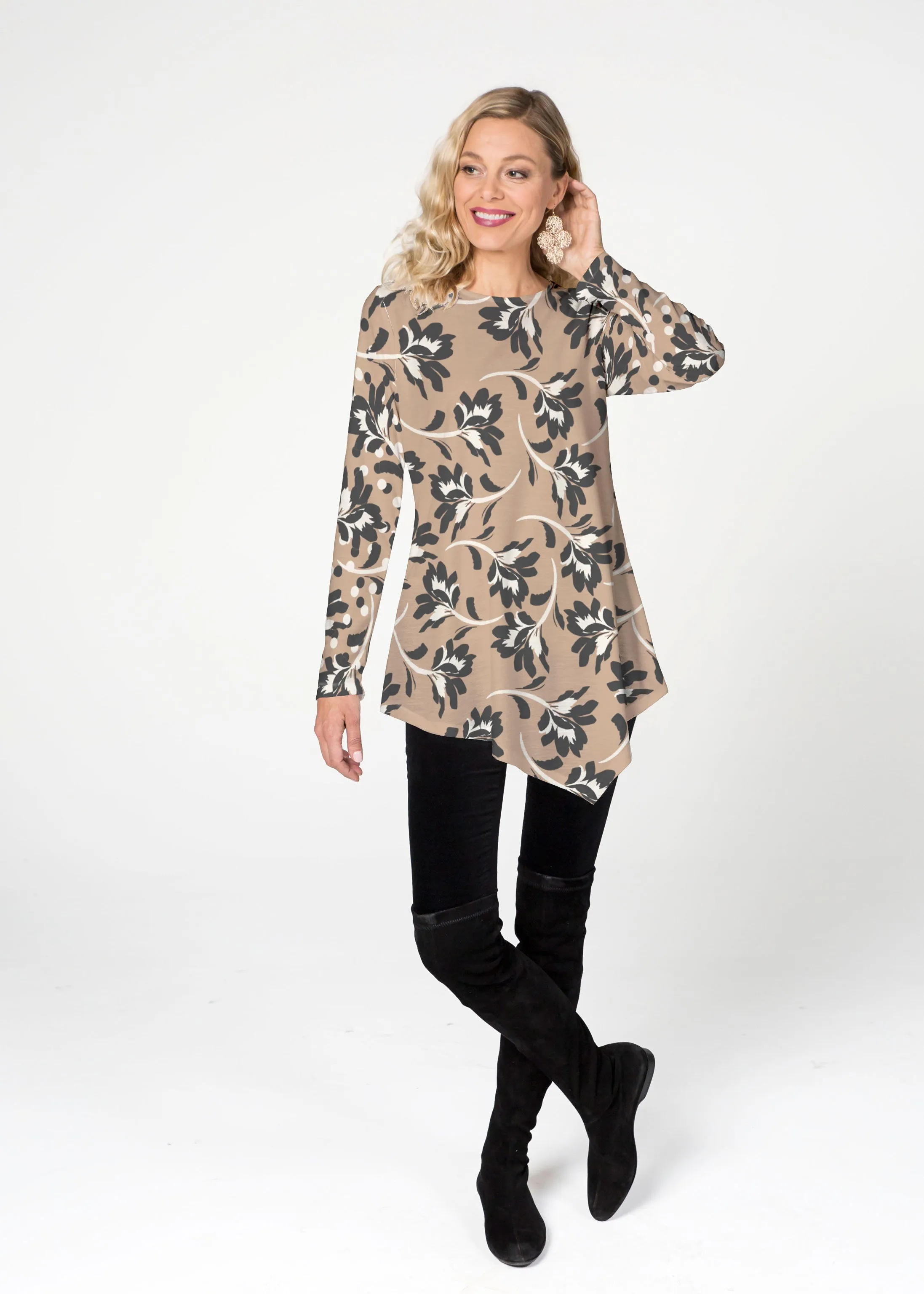 Polka Dot Floral (7875) ~ Asymmetrical French Terry Tunic