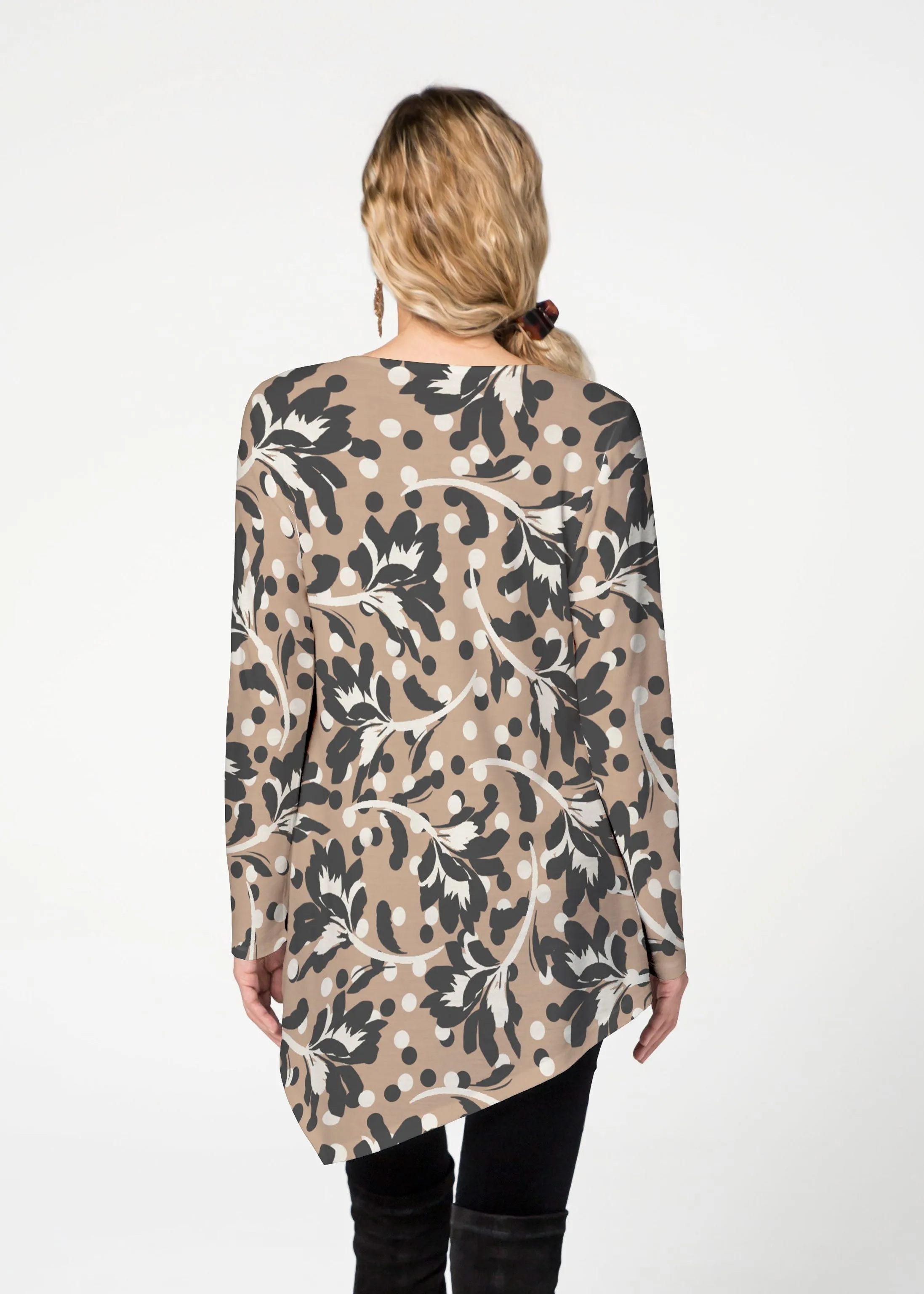 Polka Dot Floral (7875) ~ Asymmetrical French Terry Tunic