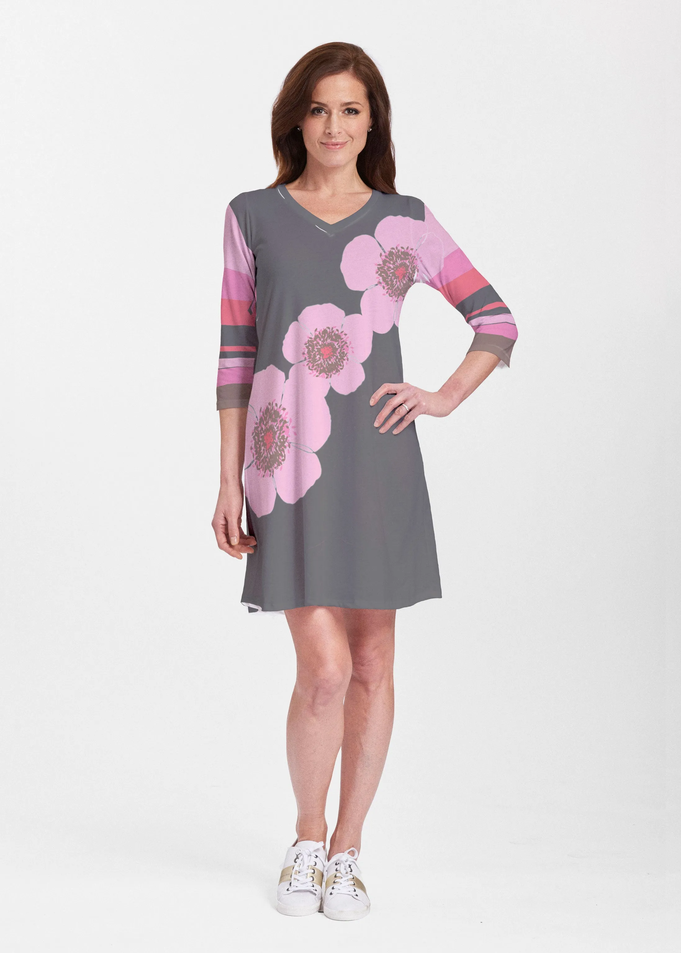 Poppy Black Stripes (7100) ~ Classic V-neck Swing Dress
