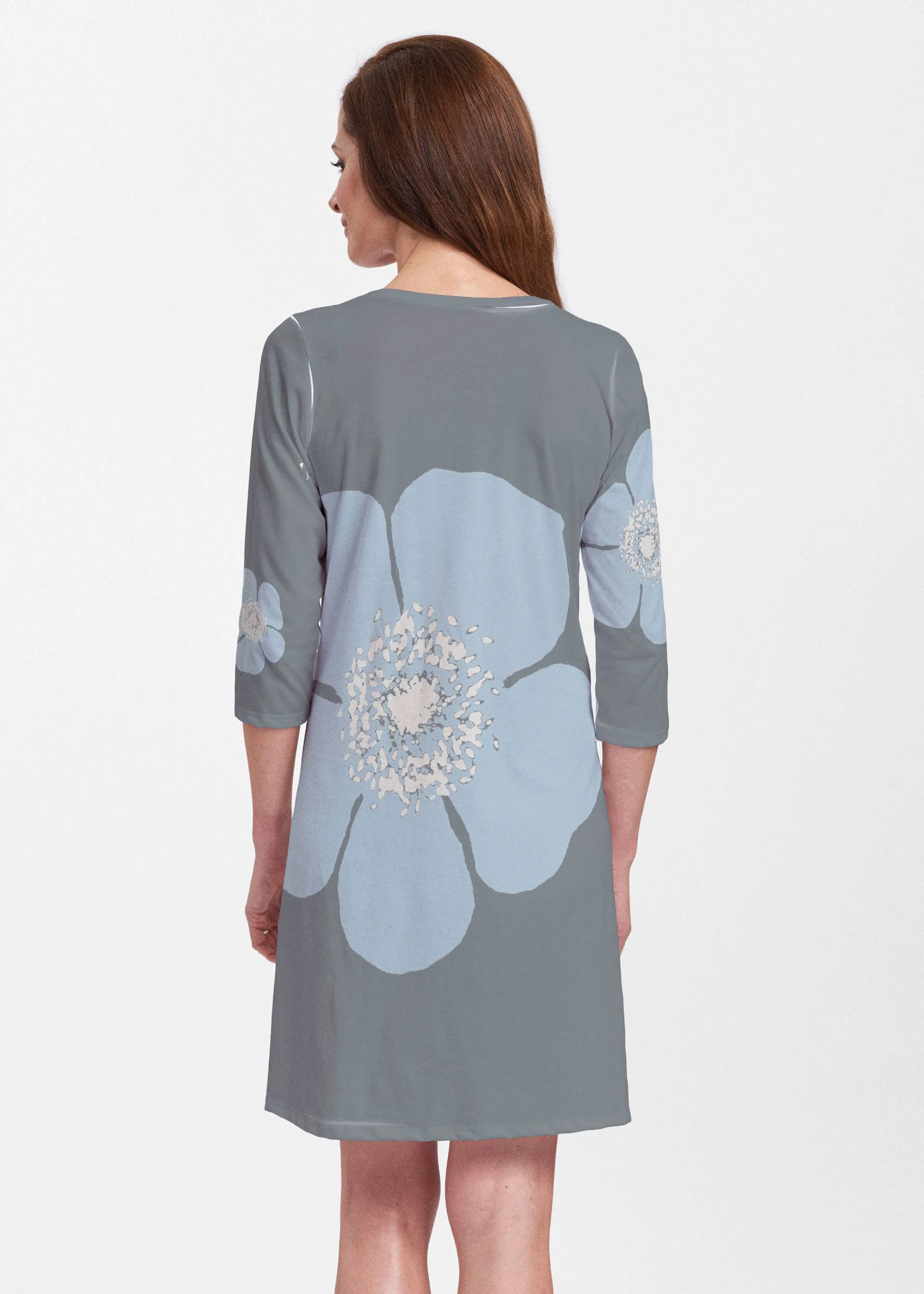 Poppy SteelBlue-Grey (7066) ~ Classic V-neck Swing Dress