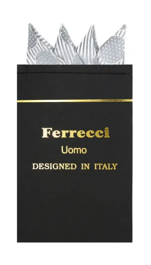 Pre-Folded Microfiber Silver Polkadot Handkerchief Pocket Square