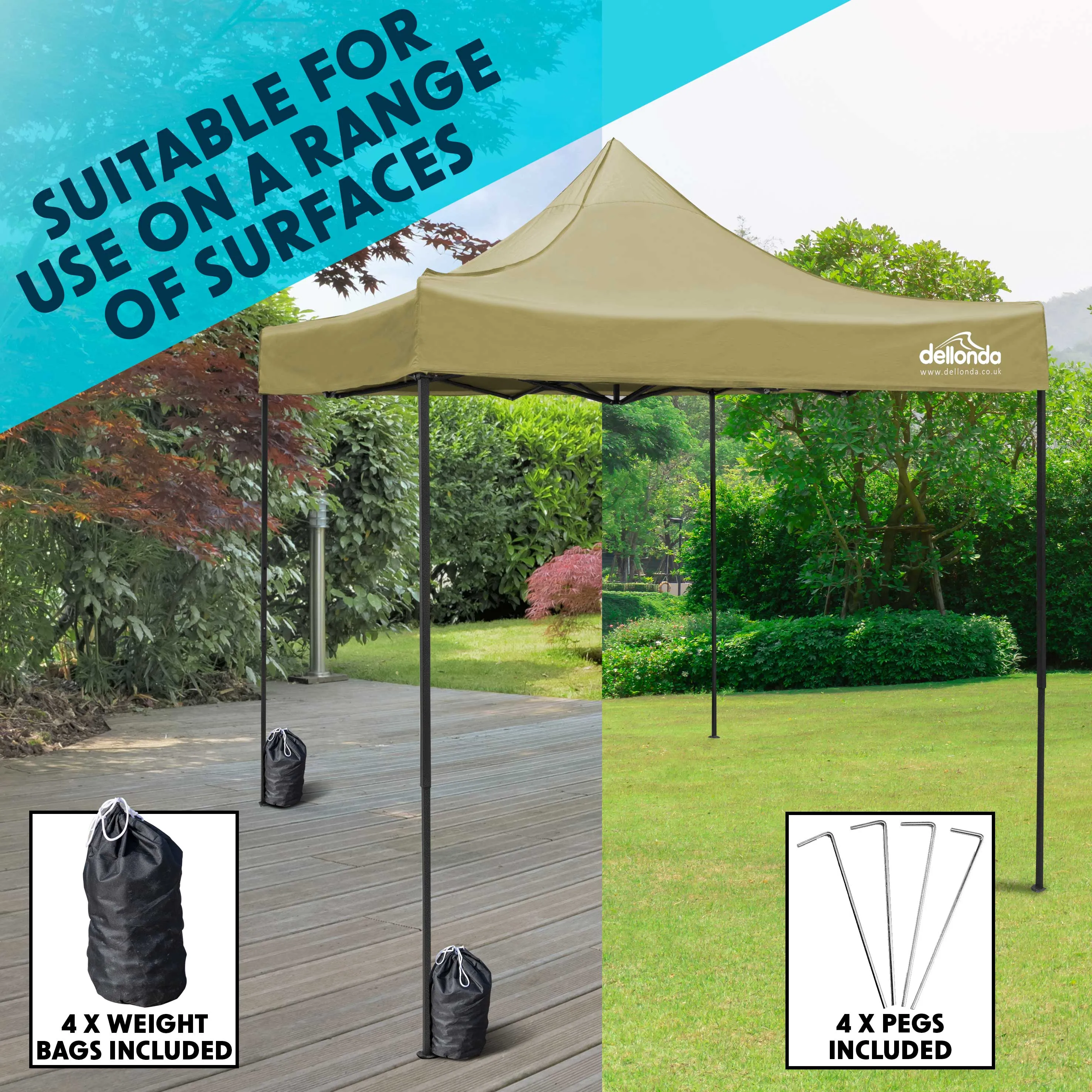 Premium 3x3m Pop-Up Gazebo, Water Resistant, Carry Bag, Stakes & Weight Bags - Beige - DG130