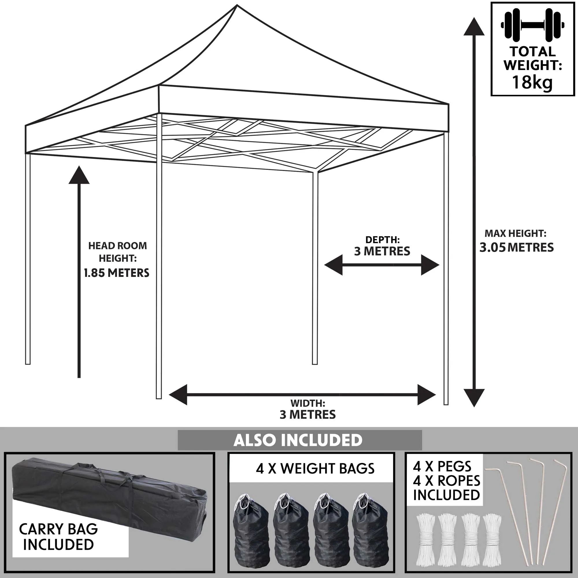 Premium 3x3m Pop-Up Gazebo, Water Resistant, Carry Bag, Stakes & Weight Bags - Beige - DG130