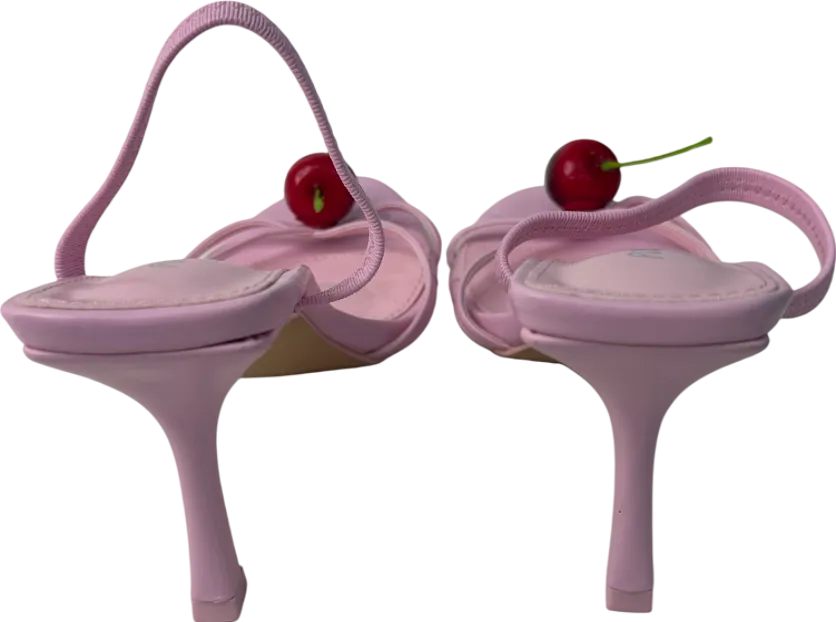 Public Desire Cherish Pink Square Toe Cherry Detail Sling Back Heels UK 5 EU 38 👠