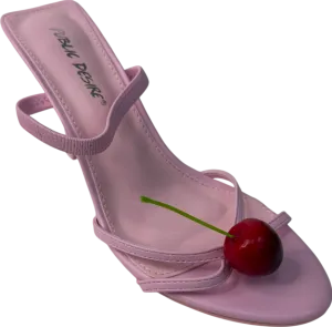 Public Desire Cherish Pink Square Toe Cherry Detail Sling Back Heels UK 5 EU 38 👠