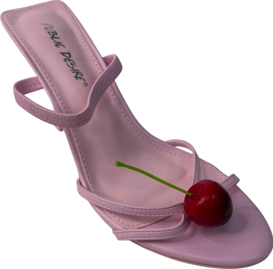 Public Desire Cherish Pink Square Toe Cherry Detail Sling Back Heels UK 5 EU 38 👠