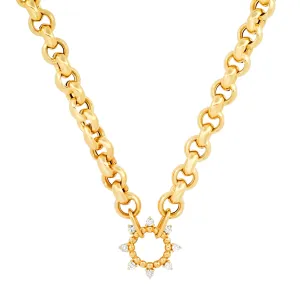 PUFFY ROUND LINK CHAIN w/ DIAMOND SHIP WHEEL ENHANCER, 14kt GOLD