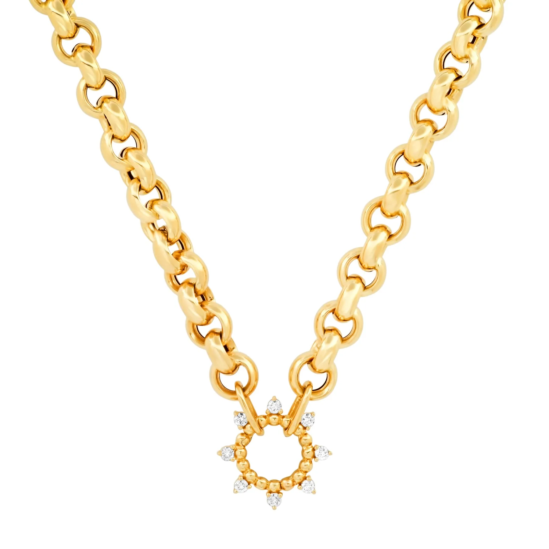 PUFFY ROUND LINK CHAIN w/ DIAMOND SHIP WHEEL ENHANCER, 14kt GOLD
